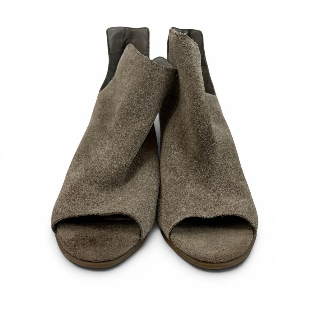 Steve‎ Madden Nellie Taupe Suede Peep Toe Cutout Block Heel Booties Women's 6